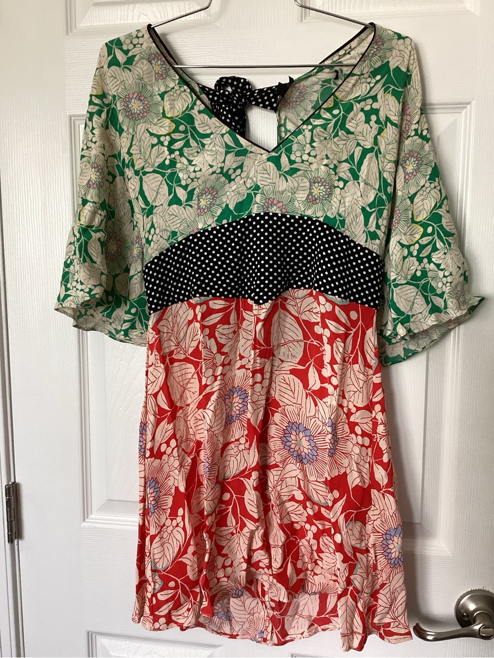 Topshop Floral Patchwork Midi Dress in Green, Red, Black, Cream